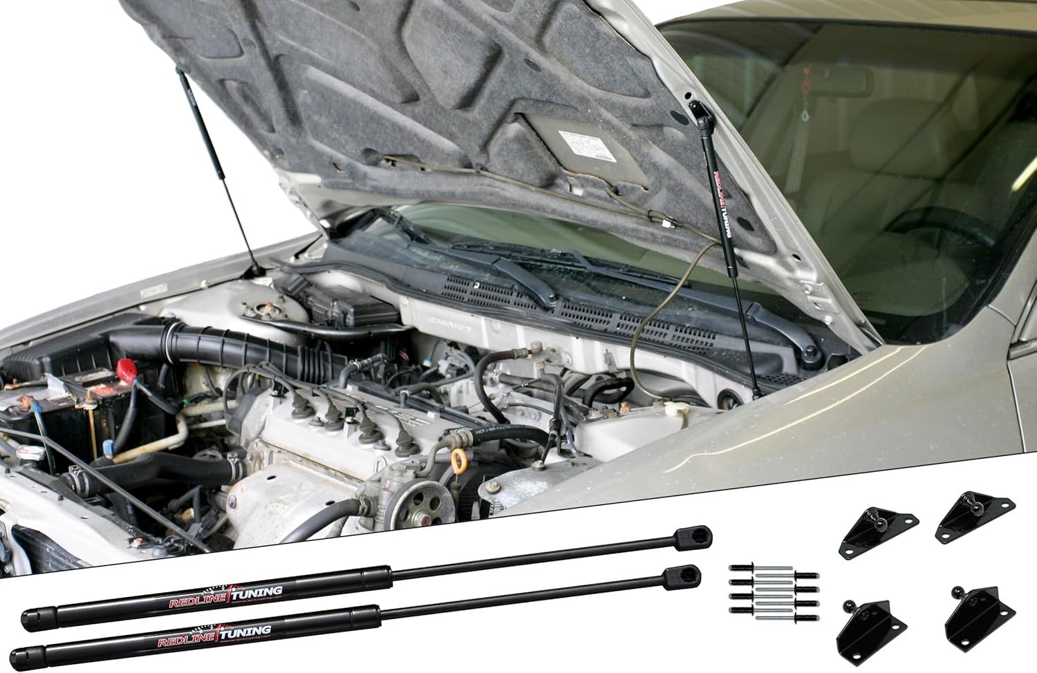 Redline Tuning 21-18011-02 Hood Quicklift Plus System Compatible with Honda Accord 1998-2002 (All Black Components)