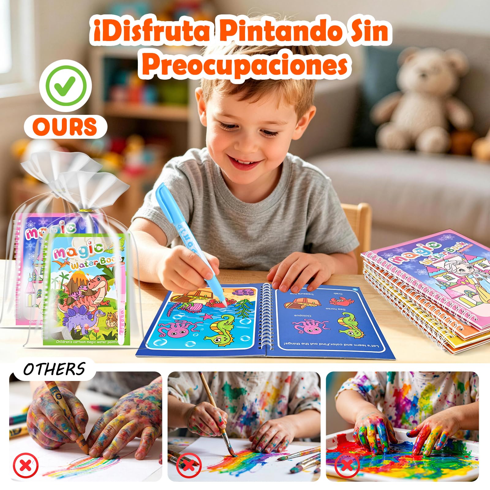 GOLDGE Libros Mágicos Agua 24 Pack, Regalos Cumpleaños Niños Colegio Reutilizable - Detalles Cumpleaños Niños con Bolsas Cumpleaños Infantil para Fiesta, Kit Manualidades Niños 3~9 Años, Party Favor