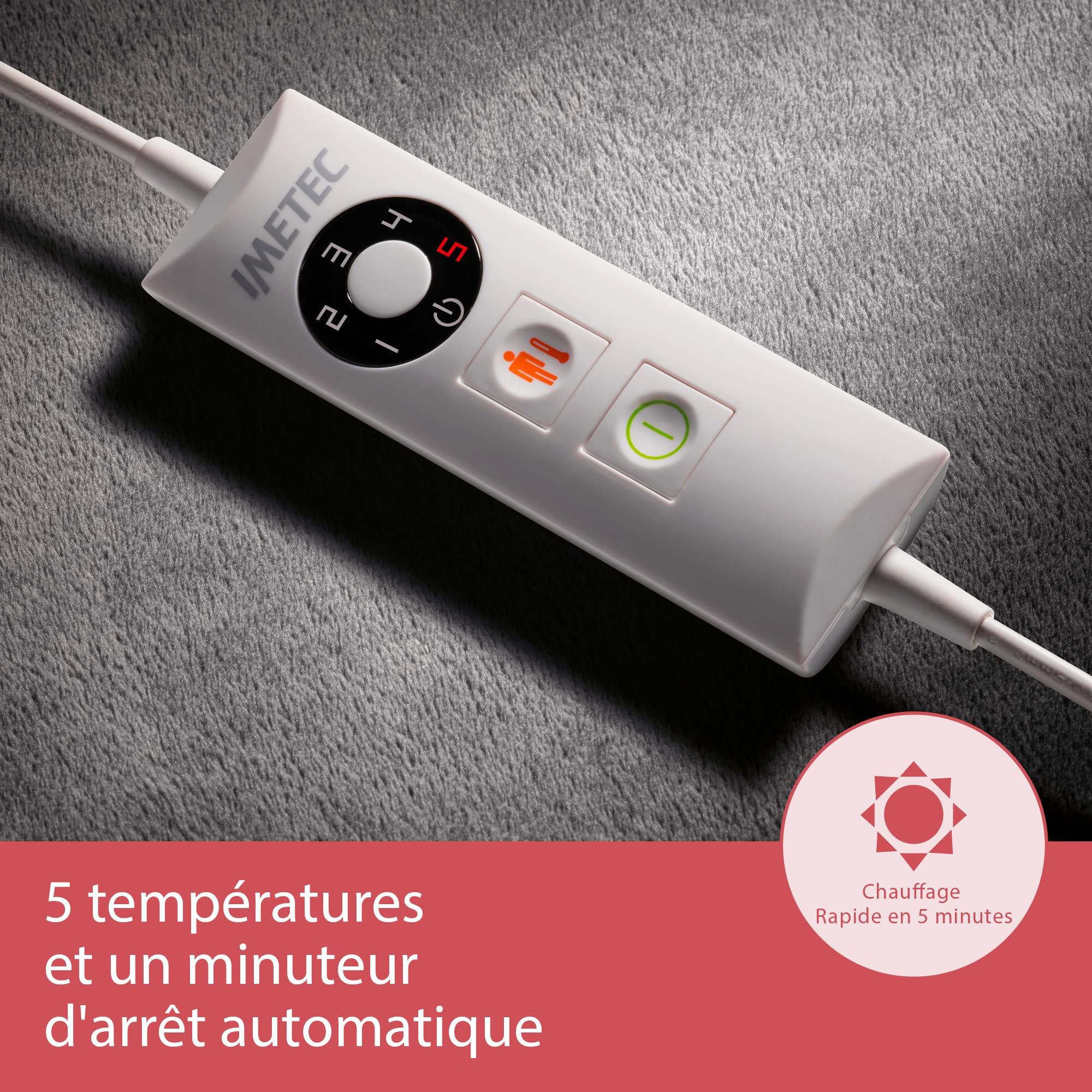 Imetec Intellisense Chauffe Pieds Électrique 52x54 cm - Tissu Doux Sherpa, 5 Températures, Arrêt Automatique - Sécurité Electro Block Anti Surchauffe, Chauffage Rapide, Housse Lavable en Machine