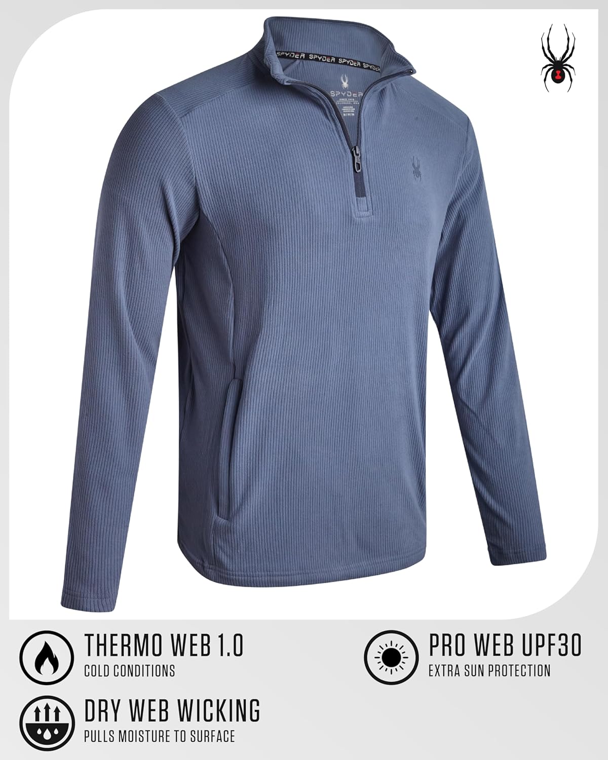 Spyder Mens Quarter Zip Pullover - Soft Stretchy Rib Knit Corduroy Mock Neck 1/4 Zip Pullover Mens Sweater for Fall & Winter - Image 2