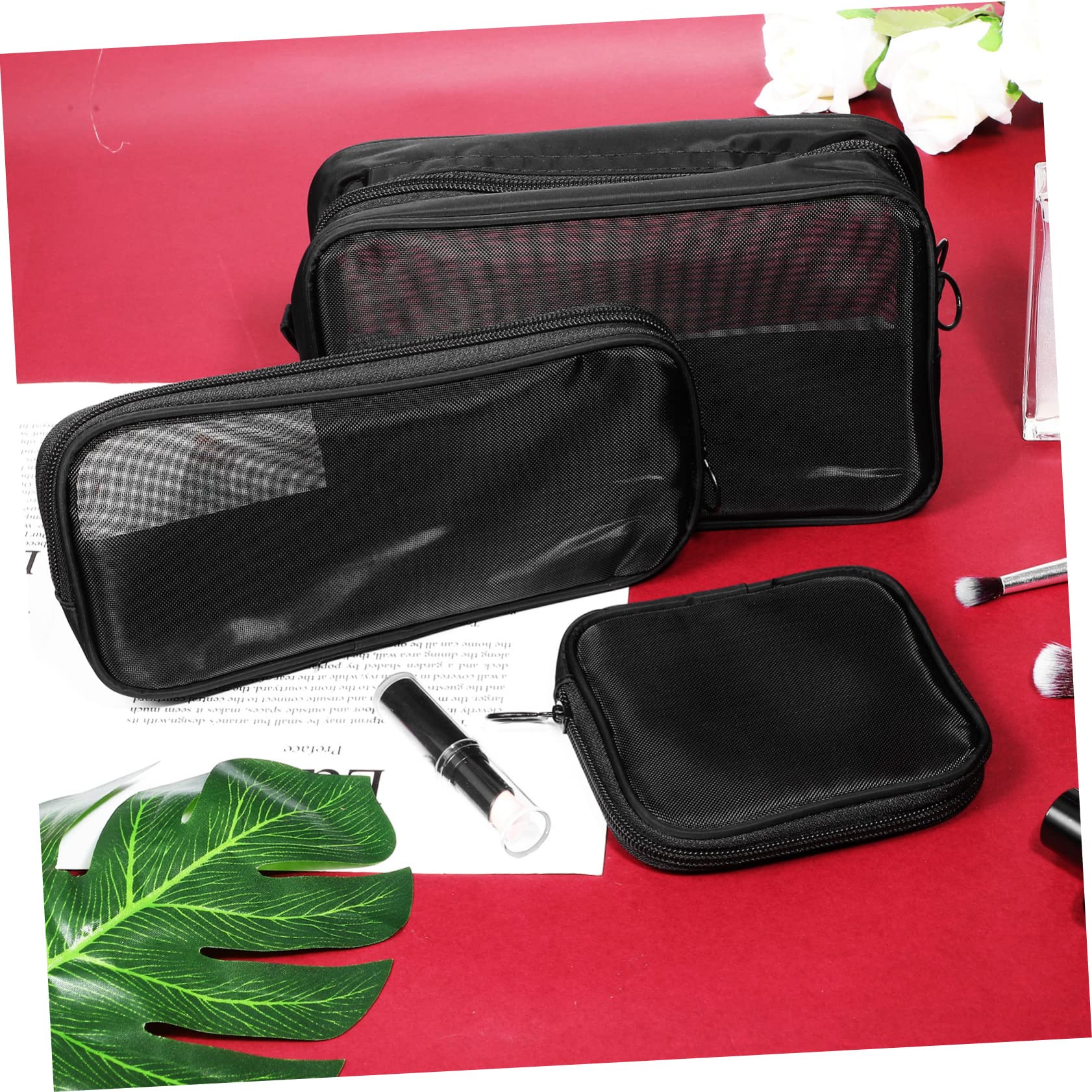 Kosmetiktaschen Leicht und Tragbar aus Netzgewebe Schwarz 6 Stück zum Ordnen von Make Up und Zubehör für Reise und Haushalt