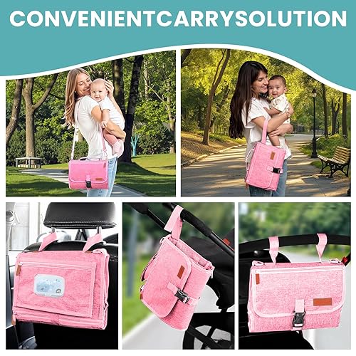 Miniatura 7 de UBRAVOO Cambiador de pañales portátil, bolsa de viaje para cambiador de pañales para bebé con bolsillo para toallitas, cambiador portátil de diseño