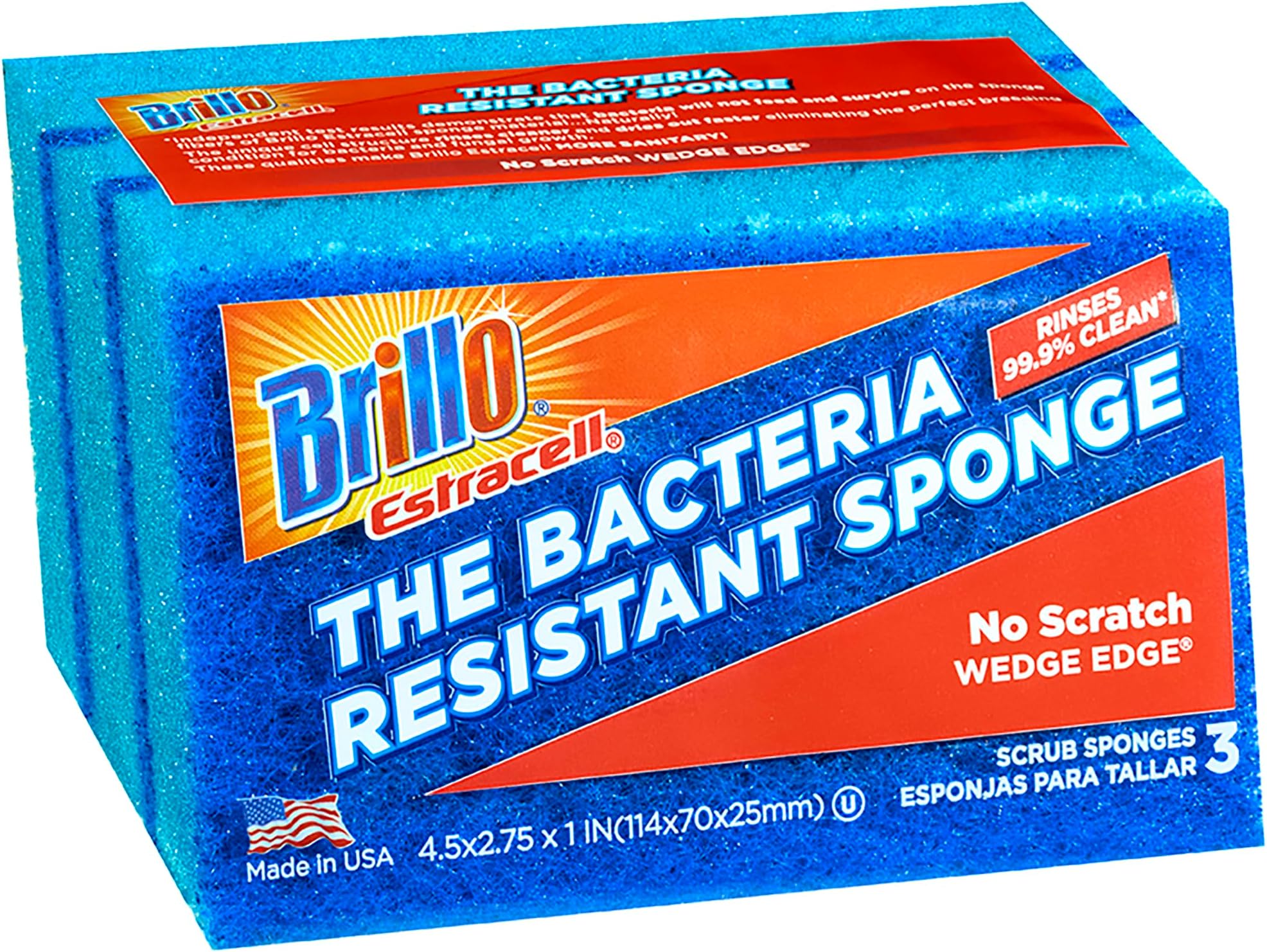 Estracell No Scratch Scrub Sponge with Wedge Edge, 3-Count