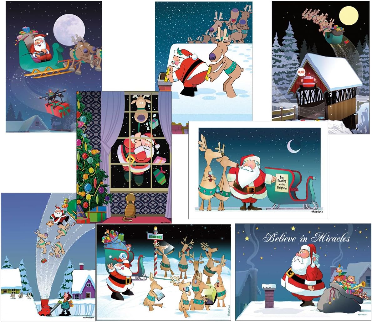 Stonehouse Collection | Boxed Variety Funny Christmas Cards | 24 Cards, 8 Designs Bulk Funny Assortement | USA Made