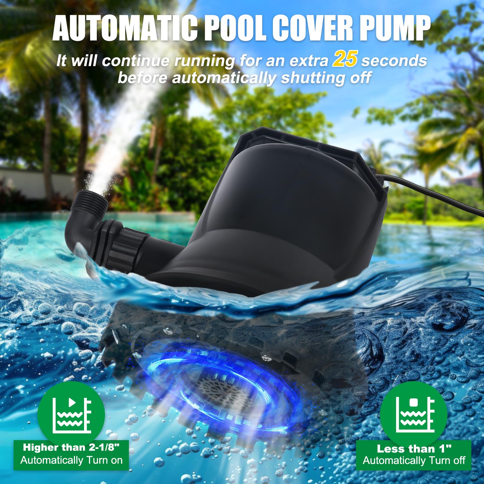 Pompa dell'acqua sommergibile da 400 W, 8000 l/h, pompa di pozzetto dell'acqua portatile automatica on/off, per acqua pulita e sporca per laghetti, piscine e cantine, 220 ~ 240 V