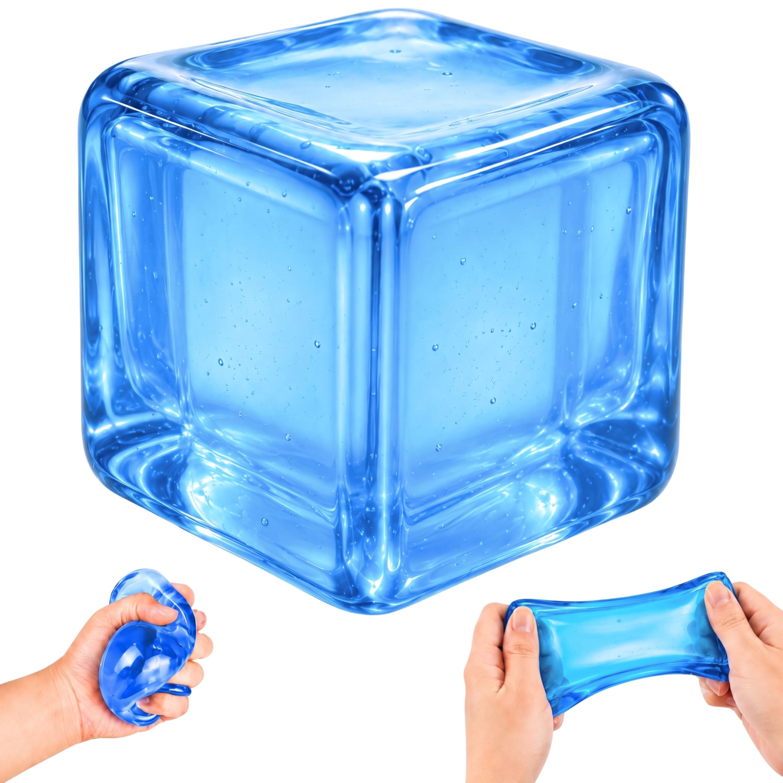 Squishy Ice Cube Fidget Toy, 1PC Real Sensory Cube for Stress Relief & Anxiety, Soft Slow Rising Stress ball for Kids & Adults, 5CM Squeeze Fidget Toy Squishy for Office Desk, Rewards & Gifts (Blue)