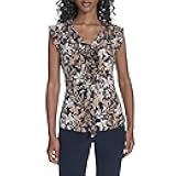Womens Sleeveless Mix Media Ruffle Front Blouse