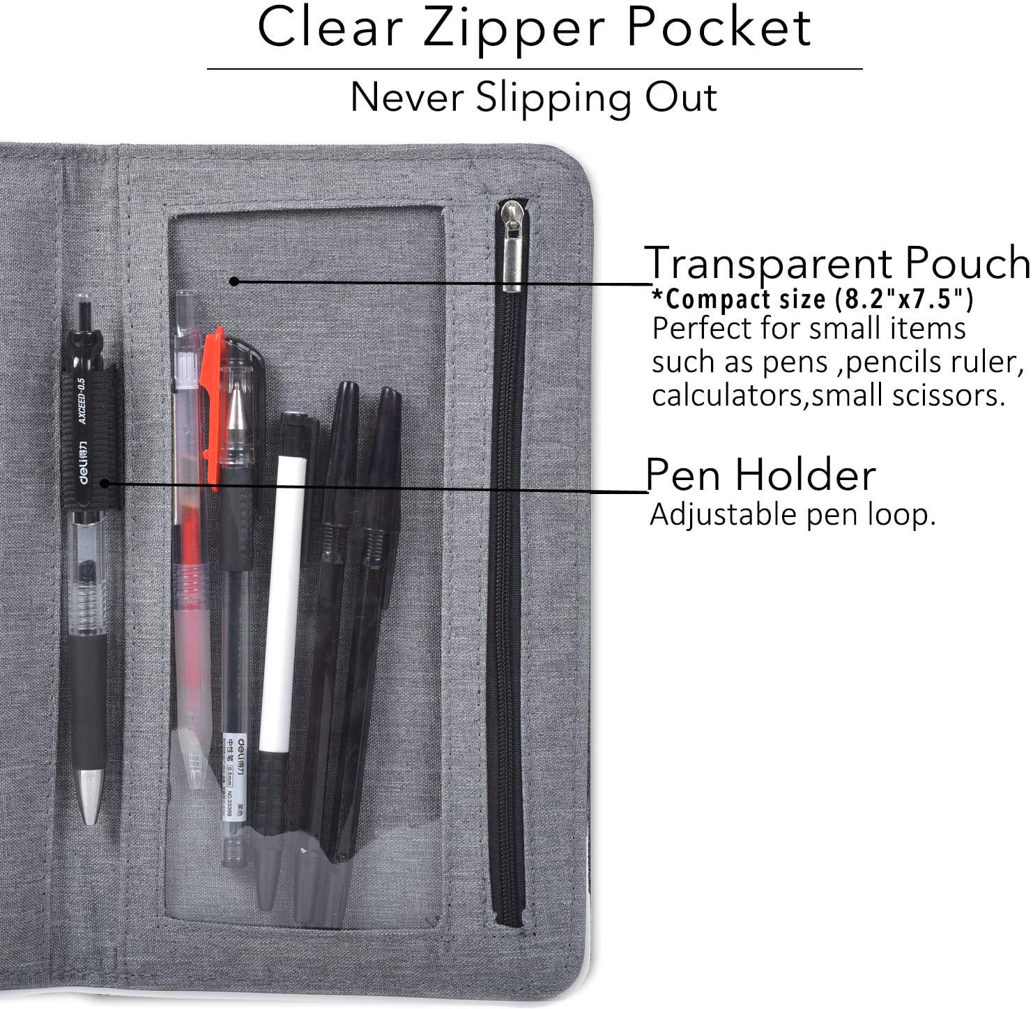 Custodia a portafoglio per Rocketbook Fusion, tessuto in tessuto, multi organizzatore, per uomini e donne, con passante per penna, compatibile con notebook formato A5 (grigio, Executive -A5) (grigio)