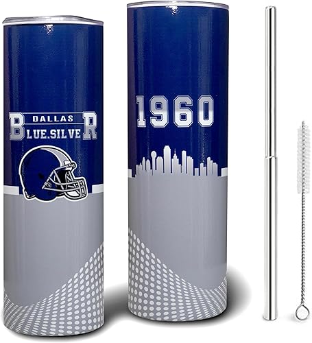 Dallas Football City - Vaso de acero inoxidable de 20 onzas con tapa y pajilla, para los fanáticos del fútbol, para hombres y mujeres, regalo, vaso