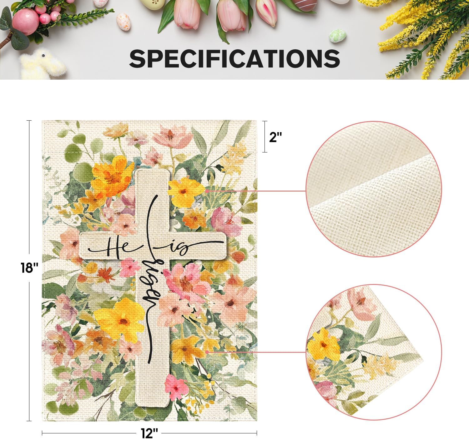 AVOIN colorlife Floral Easter Garden Flag 12x18 Inch Double Sided Outside, He Is Risen Cross Flowers Yard Outdoor Flag - Image 5