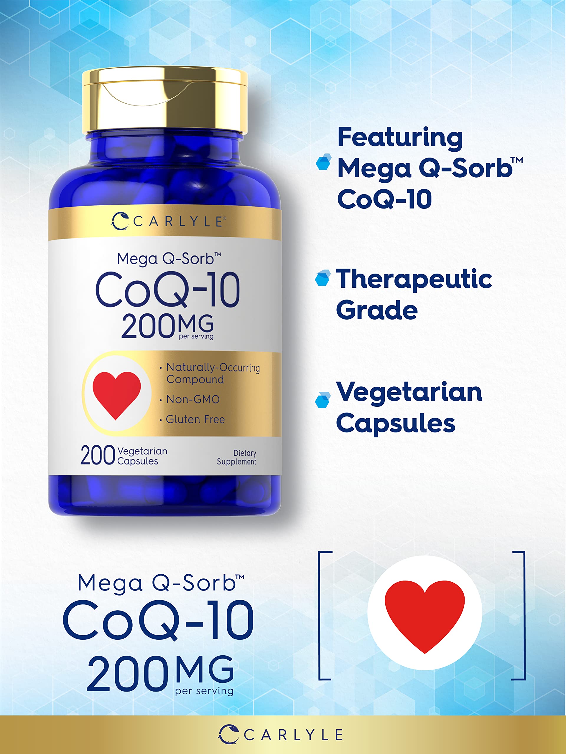 Carlyle CoQ10 200mg | 200 Capsules | Mega Q-Sorb Coenzyme Q-10 — Amazon image 3
