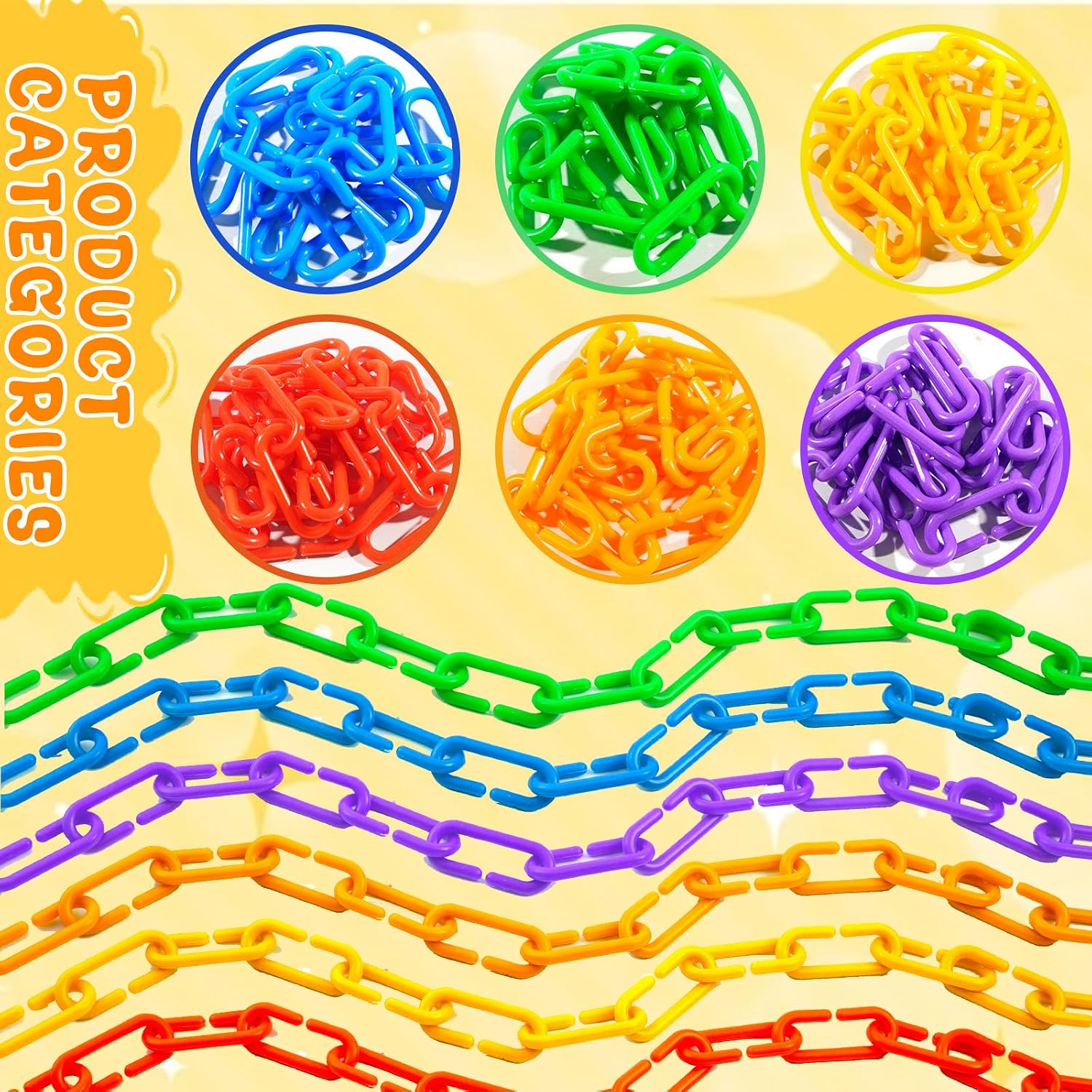 Bbiamsleep 600 Pcs Plastic Chain Links, 6 Colors Linking Activity Kit | Plastic Links Fine Motor Skills for Color Recognition Counting Sorting Skills