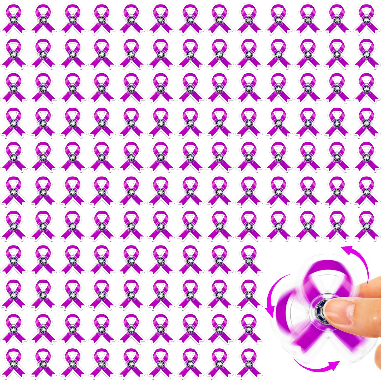 Arrowbash 100 Pcs Purple Awareness Ribbon Fidget Spinners Bulk Acrylic Alzheimer's Disease Awareness Accessories Domestic Violence Pancreatic Cancer Gifts for Society Events Charity Event Party Favors