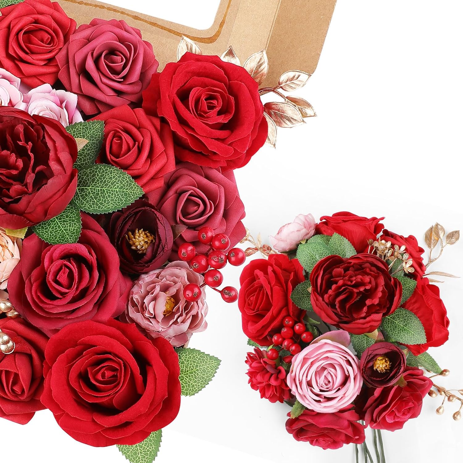 AmyHomie Red Artificial Flowers Combo Silk Mix Peony Rose Fake Flowers w/Stem for Valentine's Day DIY Wedding Bouquets Centerpieces Table Fall Decor Party Bridal Baby Shower Home Decorations - Image 8