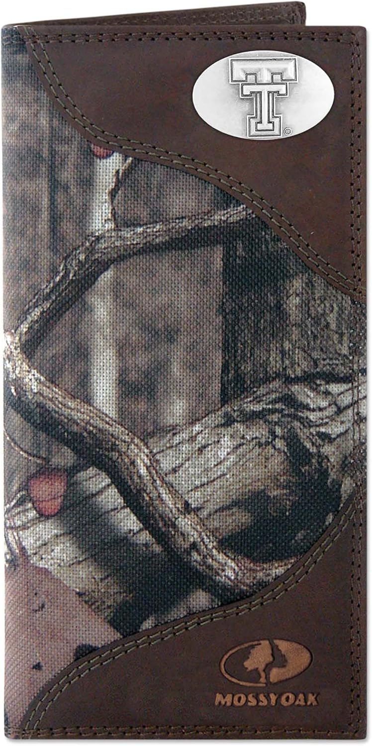 NCAA Texas Tech Red Raiders Zep-Pro Mossy Oak Nylon and Leather Secretary-Style Roper Concho Wallet, Camouflage, One Size