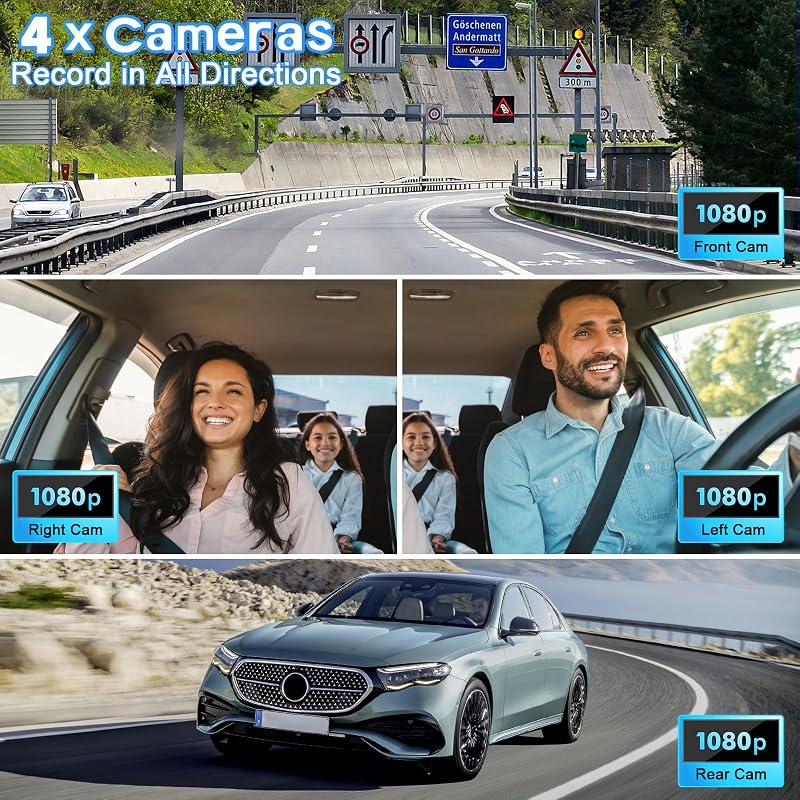 JAOGAUS 360° Autós Fedélzeti Kamera 4x1080P HD Elöl-Hátul-Oldal WiFi GPS Éjjellátó Parkolás Mód
