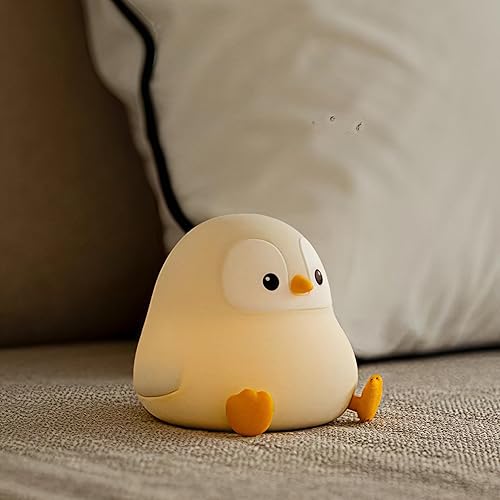 ATSUI Luz nocturna de pingüino, lámpara LED de noche de animales, silicona de grado alimenticio, 2 niveles regulables, luz nocturna de guardería