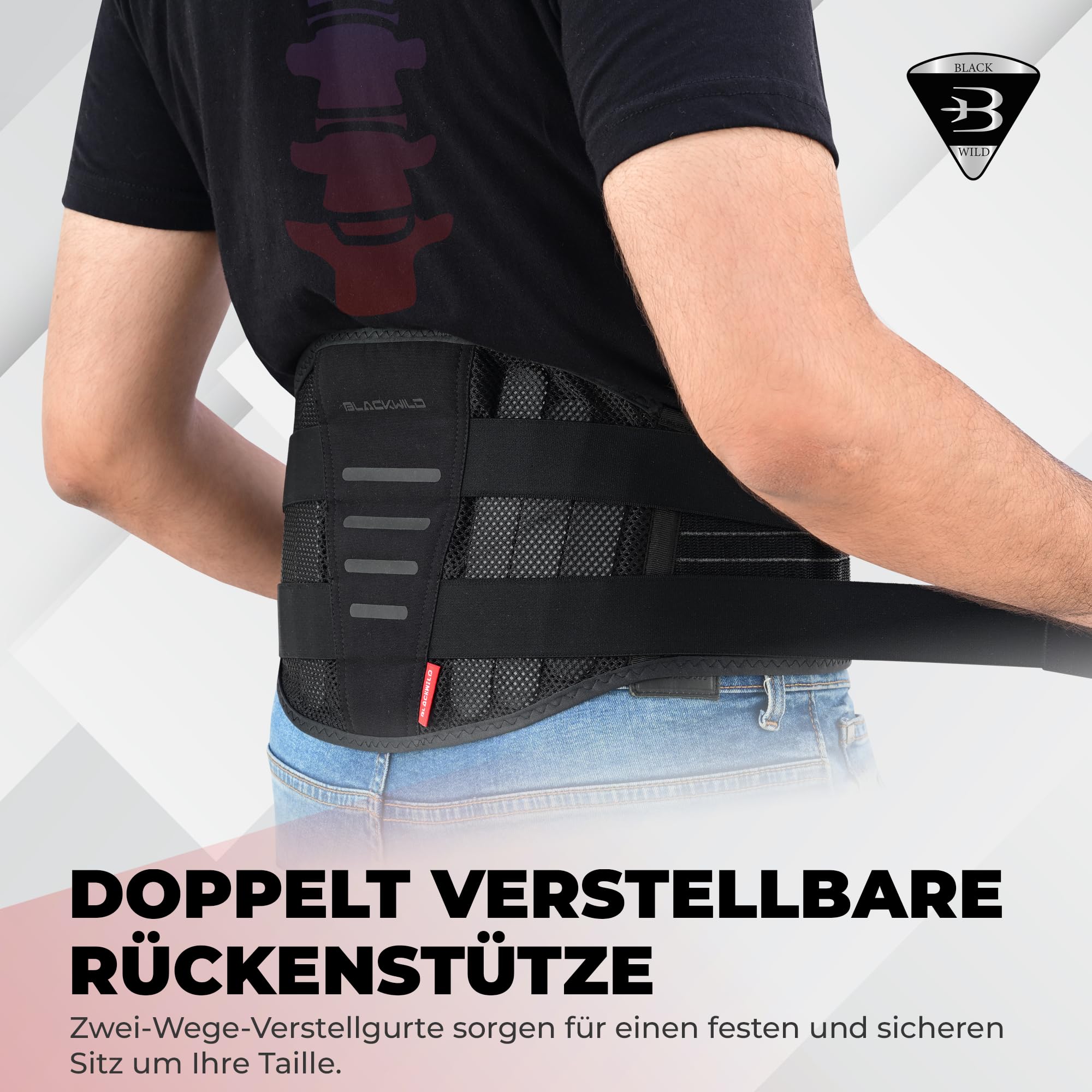 BLACKWILD Ceinture de soutien dorsal et ceinture de soutien lombaire pour homme et femme | Ceinture lombaire anti-transpiration pour perte de poids, soulagement de la douleur, correction de posture et