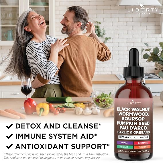 Defend Wormwood Black Walnut Cleanse for Humans Drops Liquid Soursop Garlic Pumpkin Seed PAU D'Arco Oil of Oregano Turmeric Berberine Neem Extract Hull Bark Tincture - 2 OZ