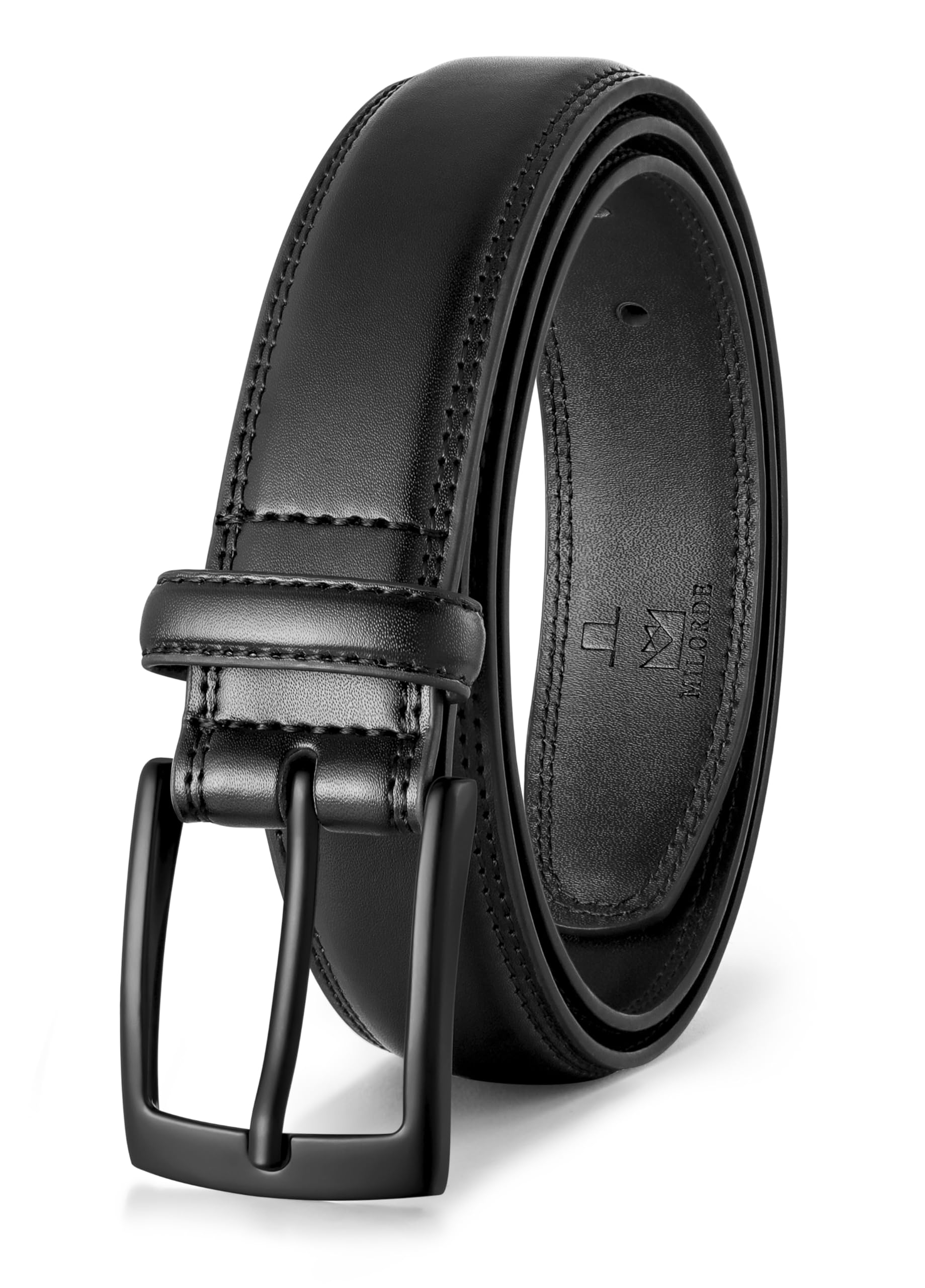 Milorde Men's Matte Black Genuine Leather Dress Belt, Handmade, 100% Cow Leather, Fashion & Classic Designs For Work Business And Casual (, 38 (Fits Waist 36-37"))