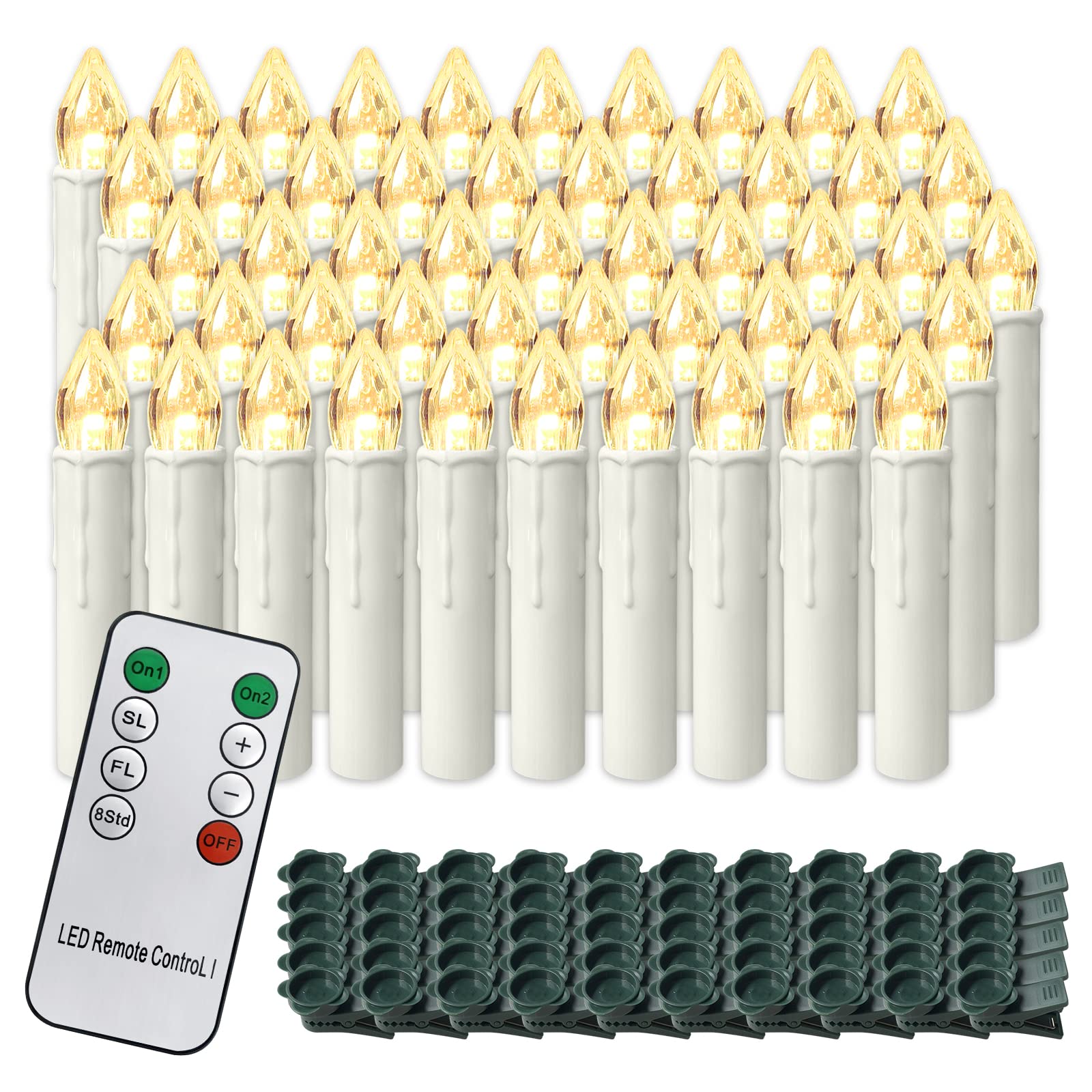 Velas LED inalámbricas, 50 unidades, blanco cálido con mando a distancia, velas de Navidad sin llama, decoración de Navidad para árbol de Navidad, bodas, fiestas y cumpleaños