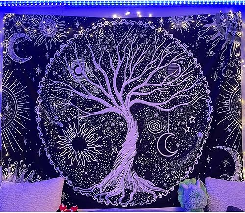 Miniatura 4 de Spenlife Tapiz de árbol de la vida, tapices en blanco y negro para dormitorio, estético espiritual, tapiz estético para colgar en la pared para