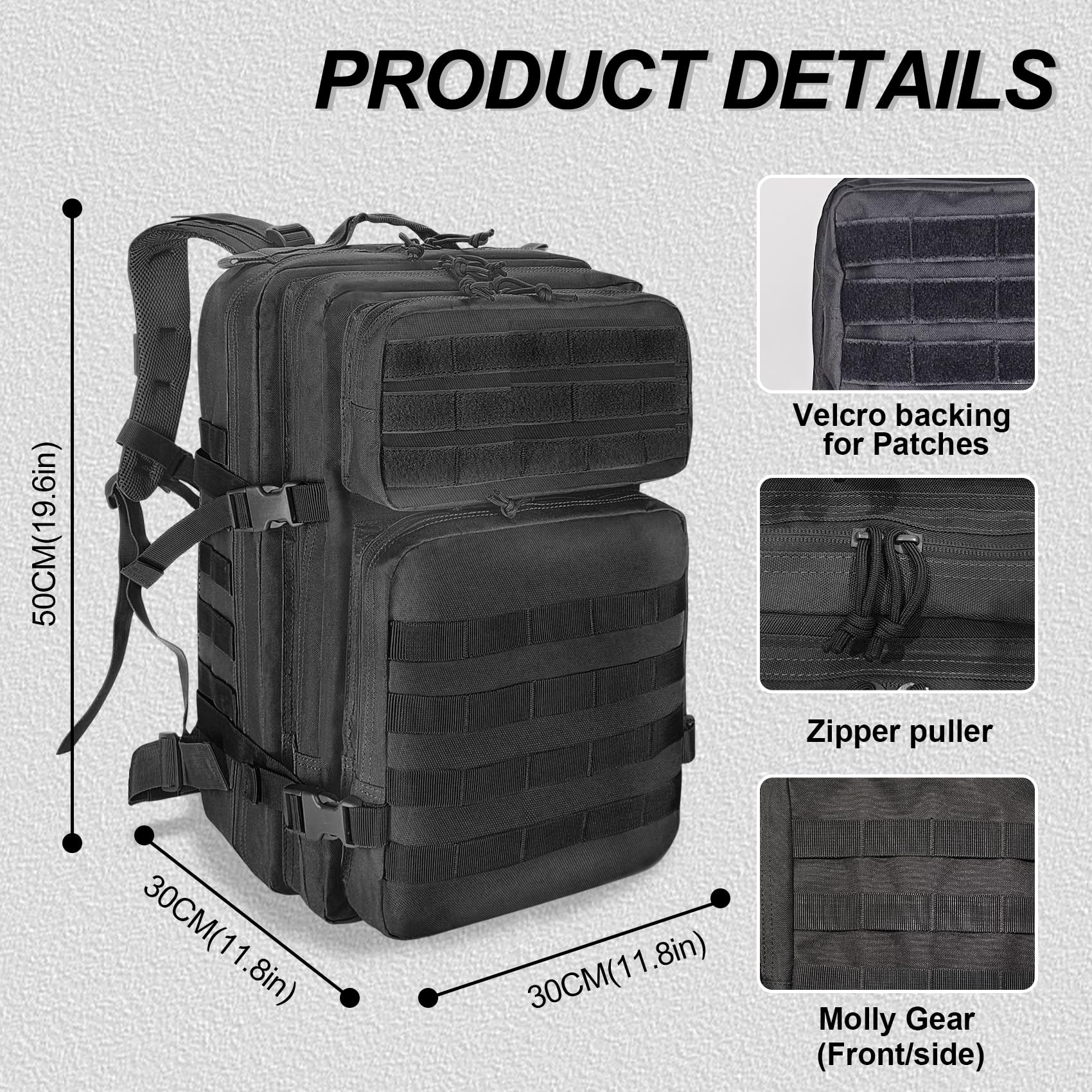 Militär Rucksack Herren,45L Groß Rucksack Wasserdicht Outdoor Assault Survival Wanderrucksack Herren, Taktischer Backpack Geeignet für Jagd,Wandern,Camping und Andere Outdoor-Aktivitäten (Schwarz)