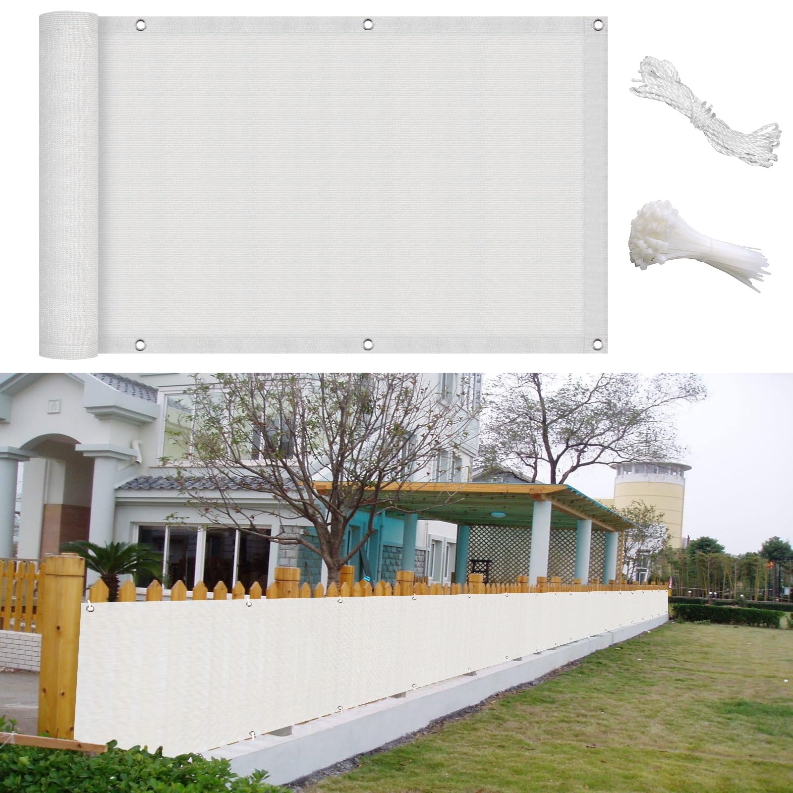 Balkon Sichtschutz Uv-Schutz 115 x 950 cm Sichtschutz Sichtschutzzaun, Kunststoff Balkonverkleidung HDPE 220G/M², Wind- Und Uv-Schutz für Balkon Garten im Freien, Weiß