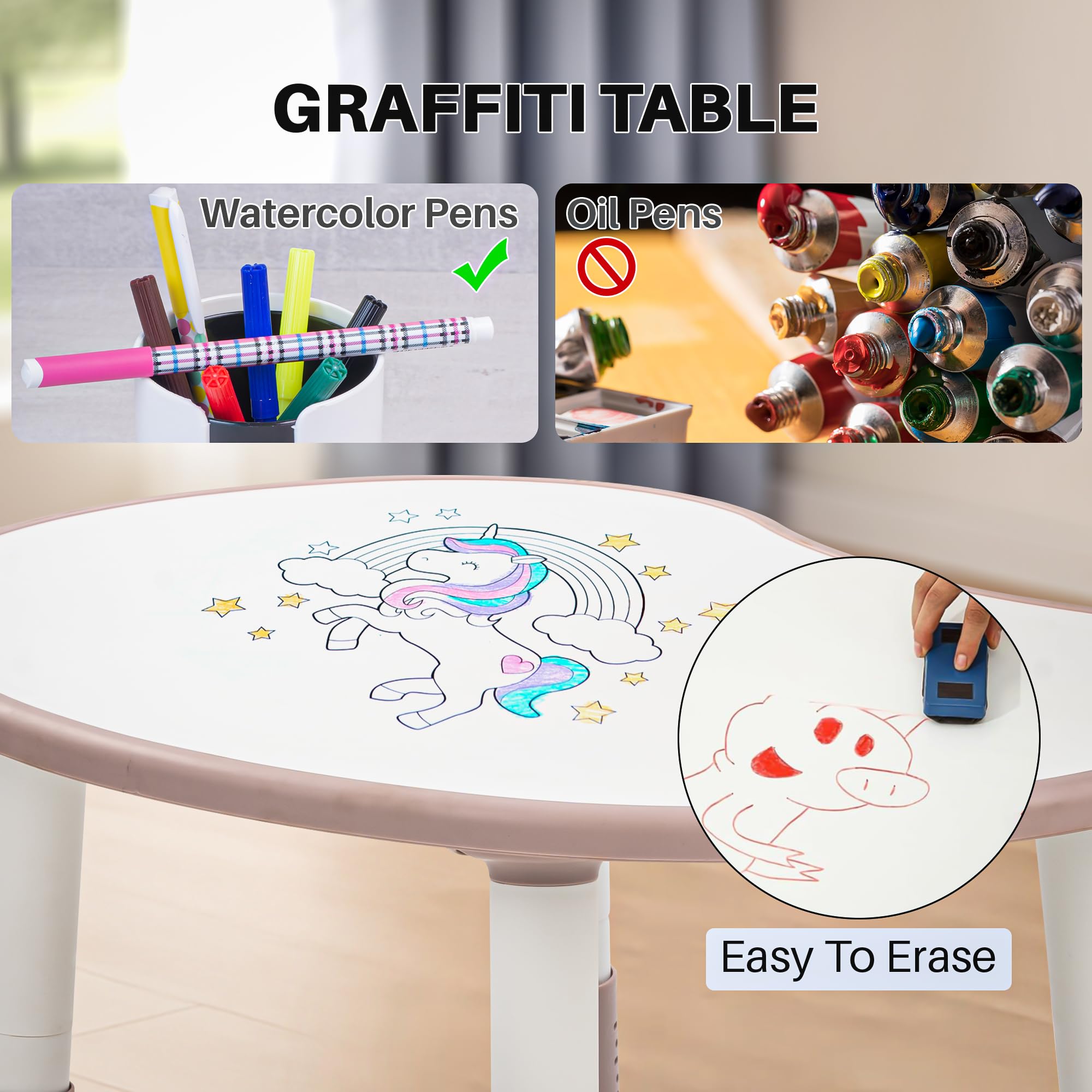 BAYBEE Study Table for Kids with Chair,Multi-Functional Adjustable Study Table with Anti-Slip Base, Drawing Board, Safe Rounded Corners & Easy Plug-and-Play Installation (Pink) 2
