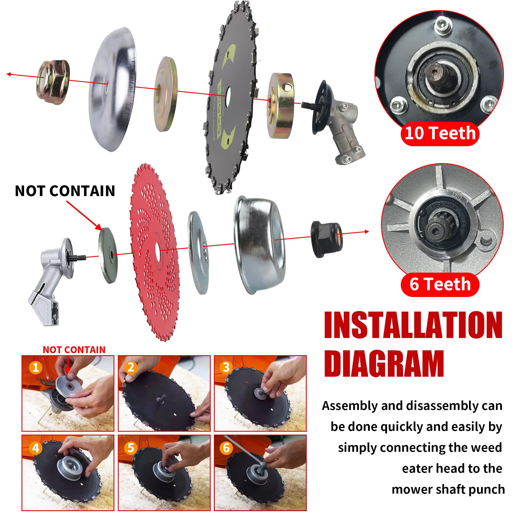 Gashwer Cuchillas con punta de carburo de 9 x 36 dientes y cuchillas redondas de acero al carbono de 9 pulgadas x 20T con kit de adaptador universal compatible con cortador de cepillos, recortadora,