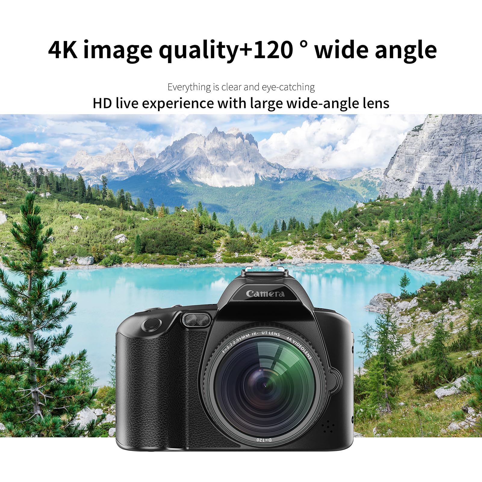 Appareil photo numérique 4K WiFi 64 MP double objectif vidéo avec vision nocturne 16X Anti-Secouement Microphone externe Support Batterie intégrée Écran IPS 3" pour anniversaires festivals