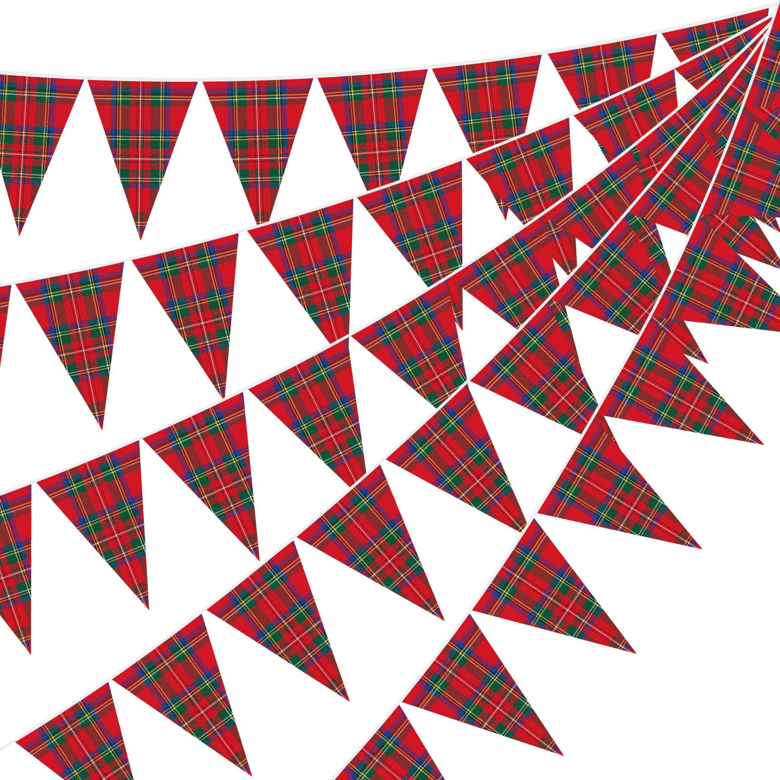 Boao 5 Pack Tartan Plaid Pennant Banner Flags for Baby shower, Red
