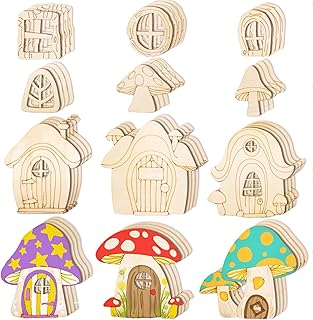 48 Pcs Fairy Door & Window Craft Kit - Wooden Garden Doors, Mini Fences, Unpainted Miniature Accessories for Home Party Event Decor - DIY Fairy House Decorations