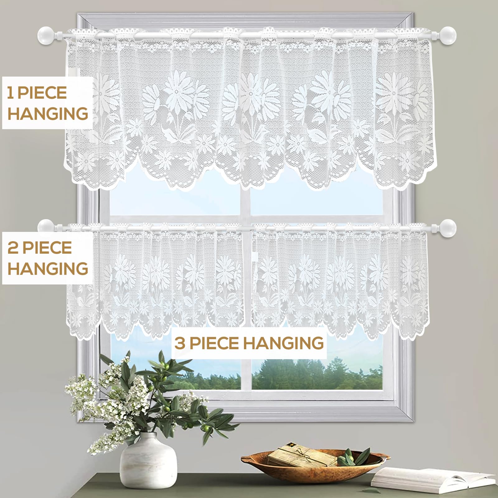 Cantonnière Cuisine Dentelle Blanche | Style Nordique, 150 X 45 Cm | Rideau Décoratif Fenêtre, Porte, Placard - 10