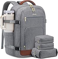 Vista 24 de LOVEVOOK Mochila de viaje para mujer y hombre, Beige, Mochilas de viaje