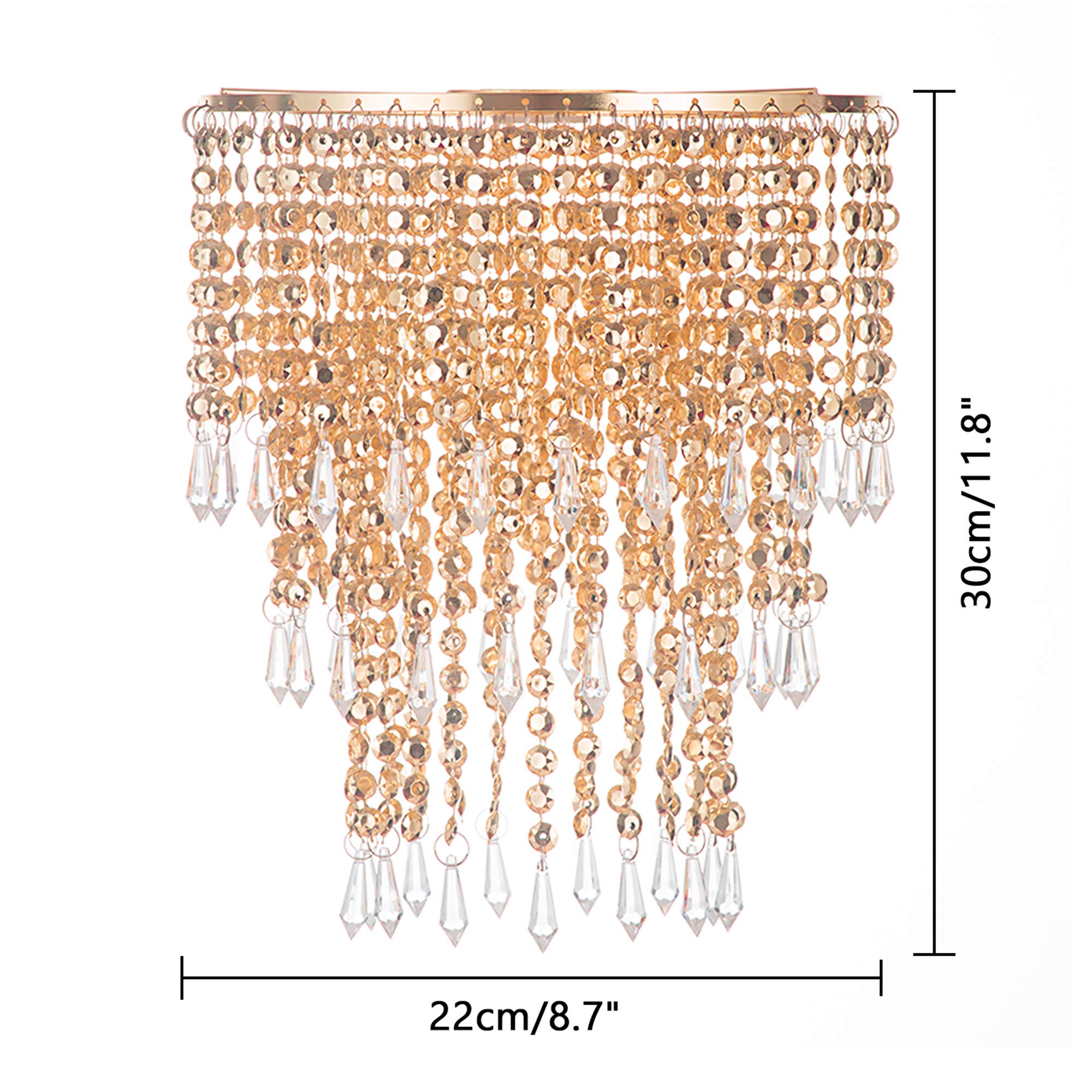 Waneway Chandelier Crystal Lampshade For Pendant Light, Ceiling Light Shade With Acrylic Jewels Droplets For Bedroom Living Room Hallway Wedding Or Party Diameter 32 Cm Gold - View #5