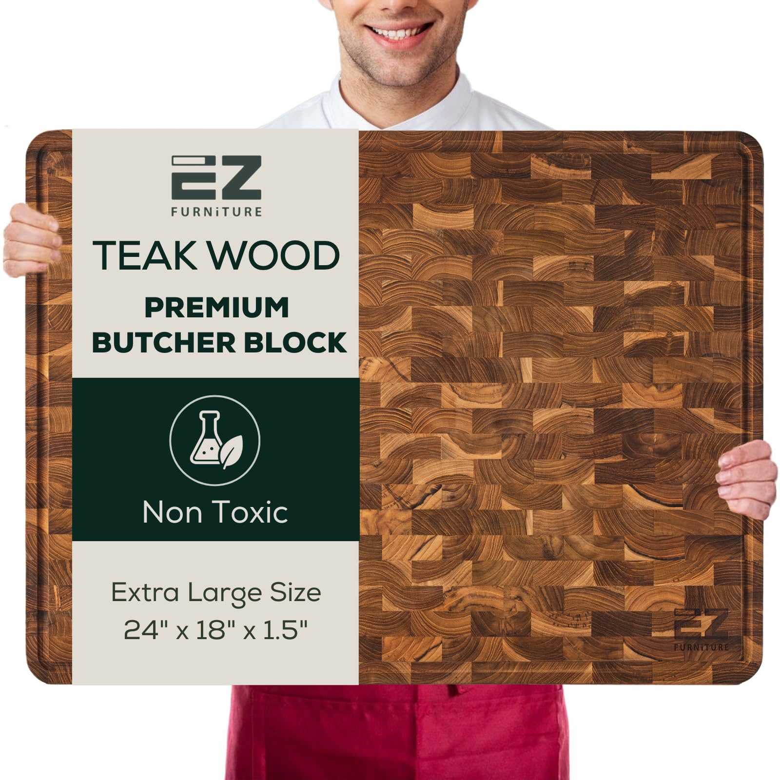 EZ FURNITURE Extra Large Teak End Grain Cutting Board