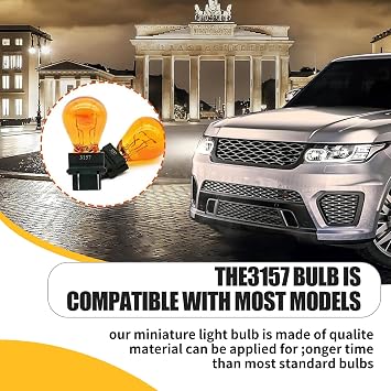Tesnaao 10 Pack Car Instrument Light Bulb, 3157 Brake Light Bulb, 12V 21/5W Automobile Lighting Replacement Accessory, Universal for Most Cars, Trucks and Vans (Amber)