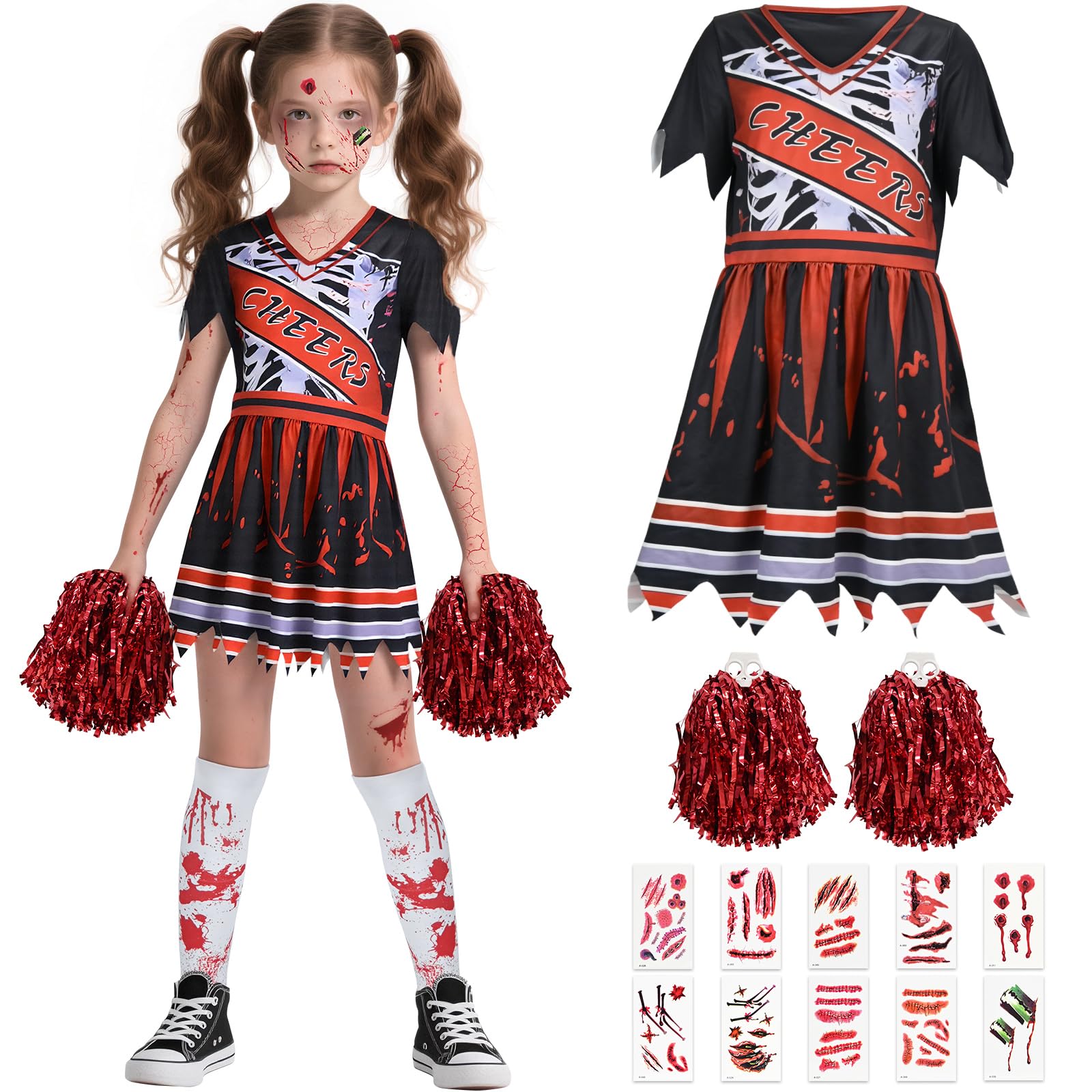 Children's Cheerleading Costume, Children's Halloween Costume, Girls' Halloween Cheerleading Costumes, Including Stockings