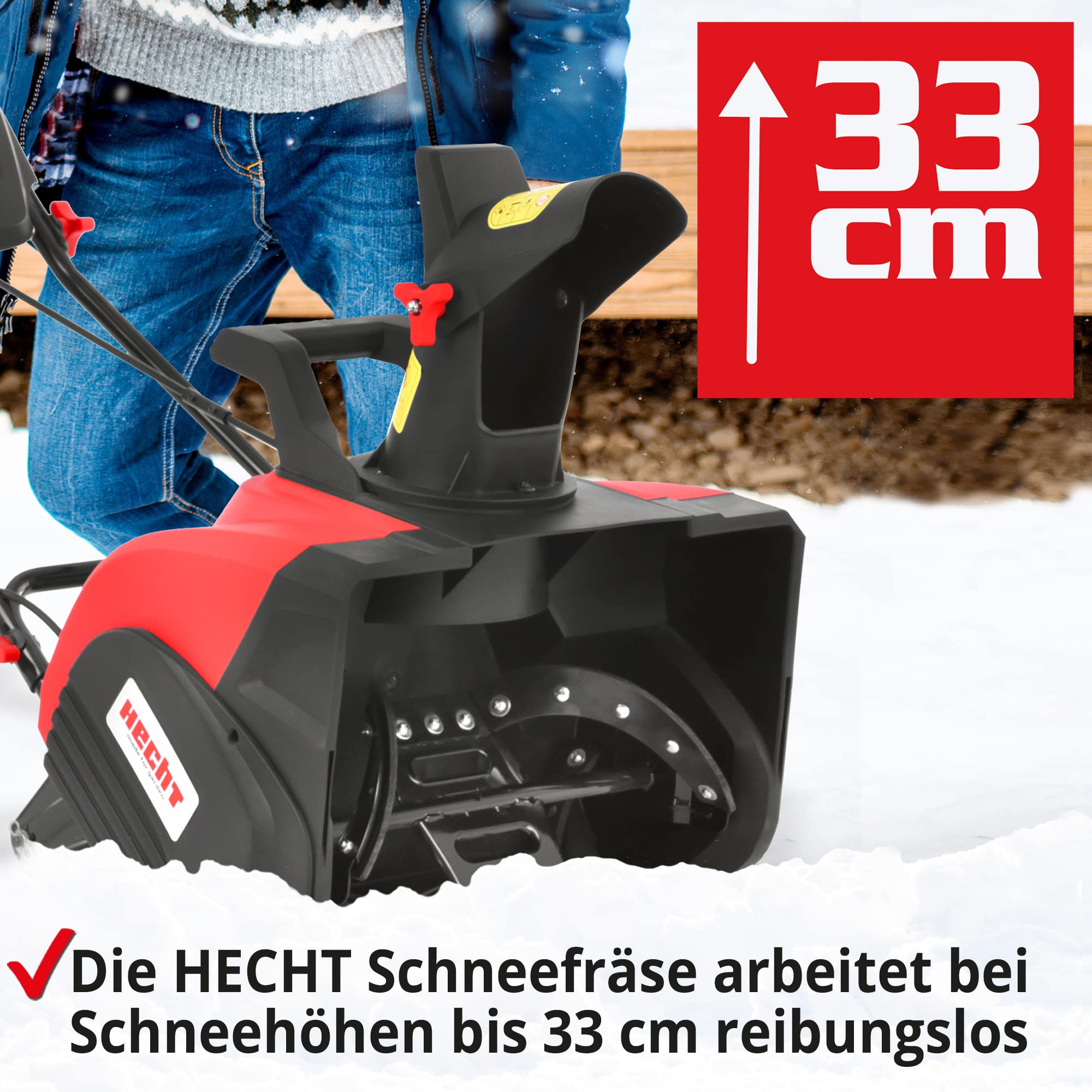 HECHT Elektro Schneefräse 2000 Watt 51 cm Arbeitsbreite LED-Scheinwerfer 33 cm Arbeitshöhe 9 m Auswurfweite
