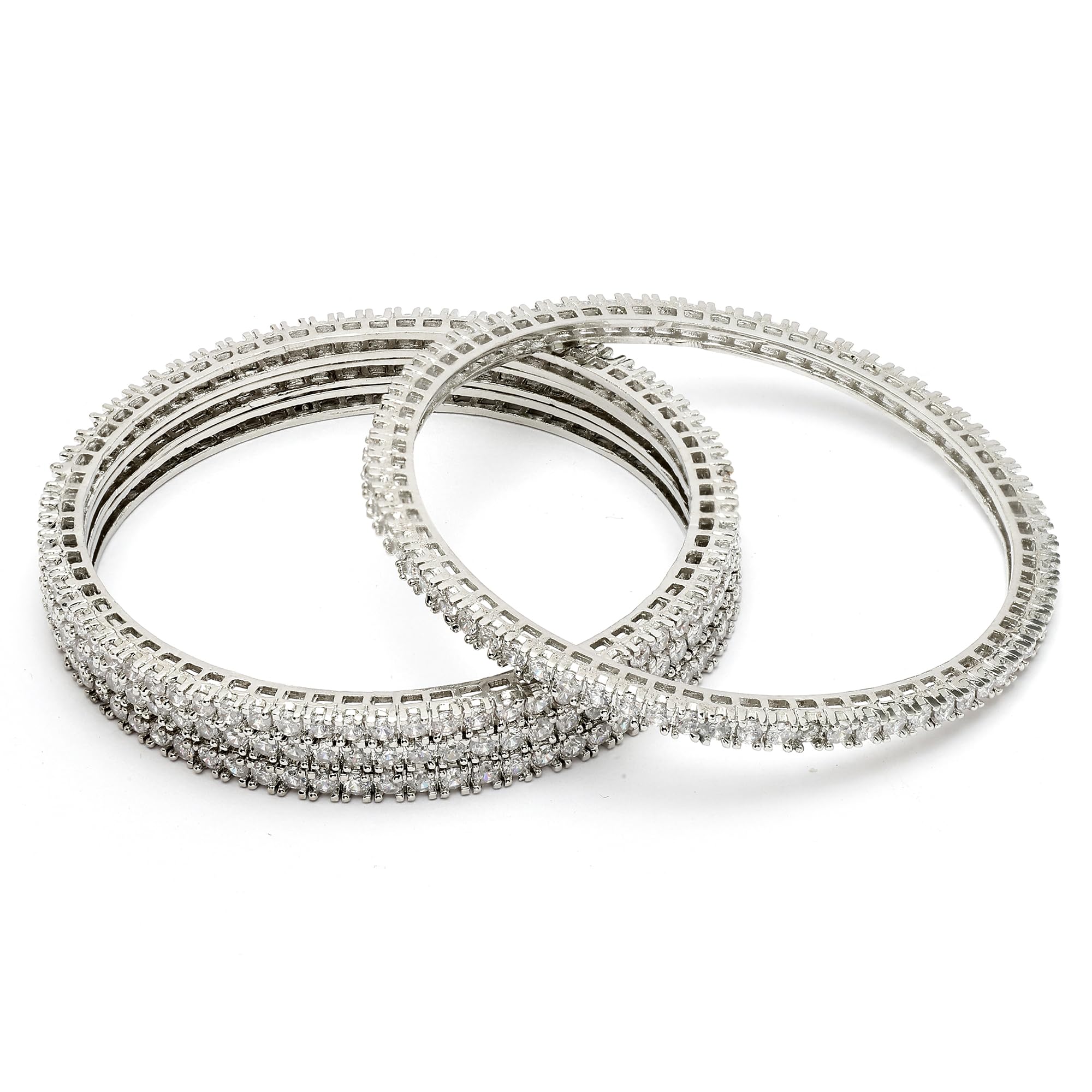 Jewelry Rhodium Plated Brass Silver Toned Set Of 4 American Diamond Gold Plated Bangles For Women and Girls-image-29