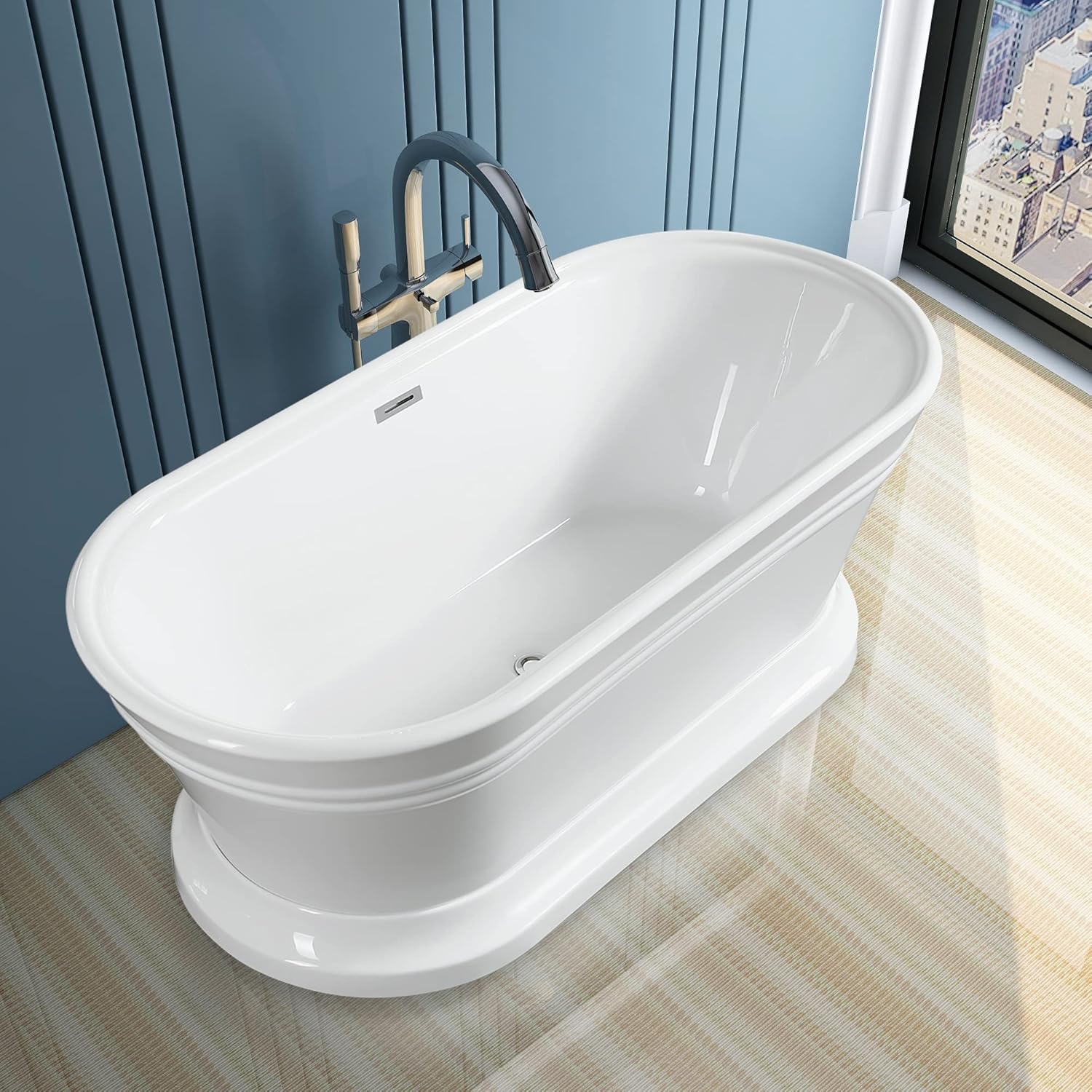 HomeBeyond 59 Inch Free Standing Bathtub | Acrylic Freestanding Soaking ...