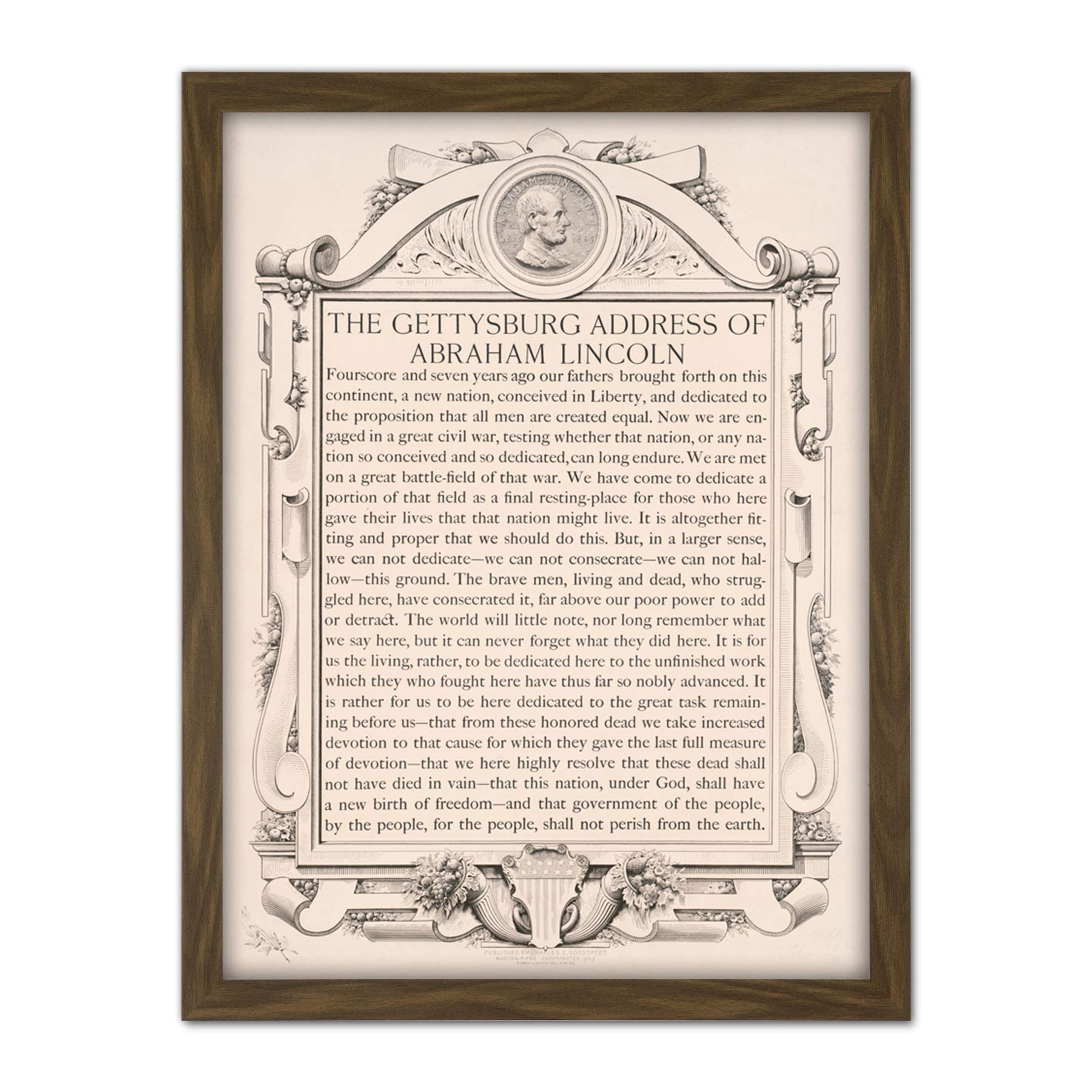 Artery8 Gettysburg Address Abraham Lincoln USA President Artwork Framed Wall Art Print 18X24 Inch