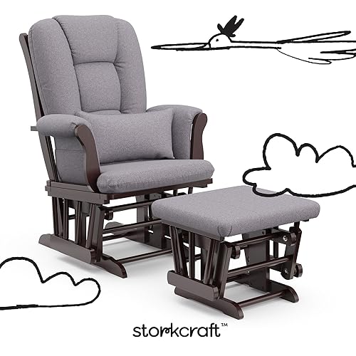 Miniatura 7 de Storkcraft Tuscany Mecedora Deslizante y Otomana Personalizada con Almohada Lumbar Gratis (EspressoRemolino Gris Pizarra) - Silla Mecedora de