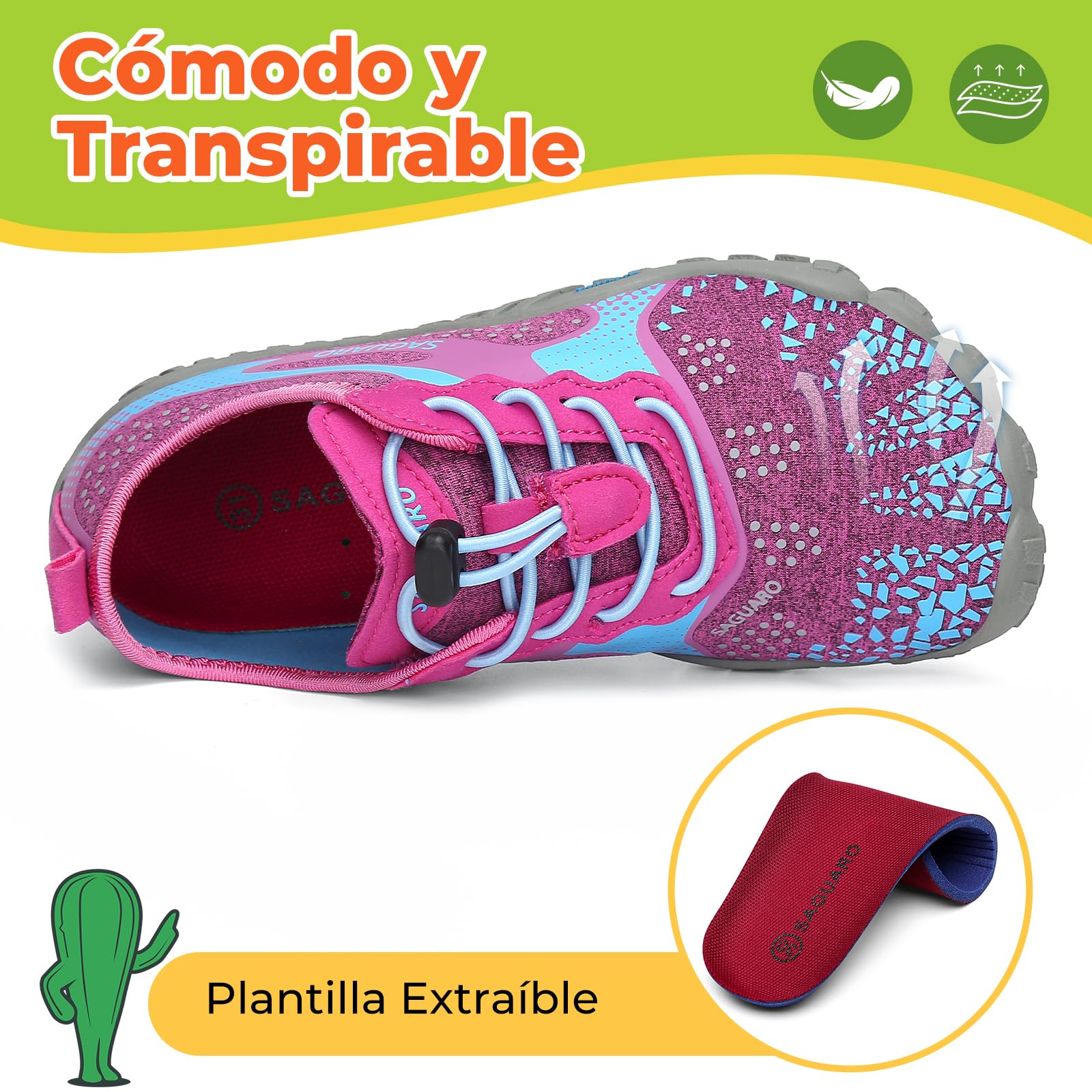SAGUARO Barefoot Zapatillas Minimalista Comodas Zapatillas de Trail Running per Niños Niñas, Gr.24-36 — view 3