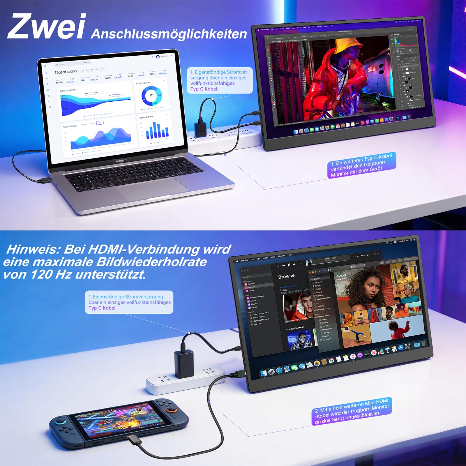 Monitor Portatile Gaming 16,1 Pollici, FHD 1920x1080 144Hz