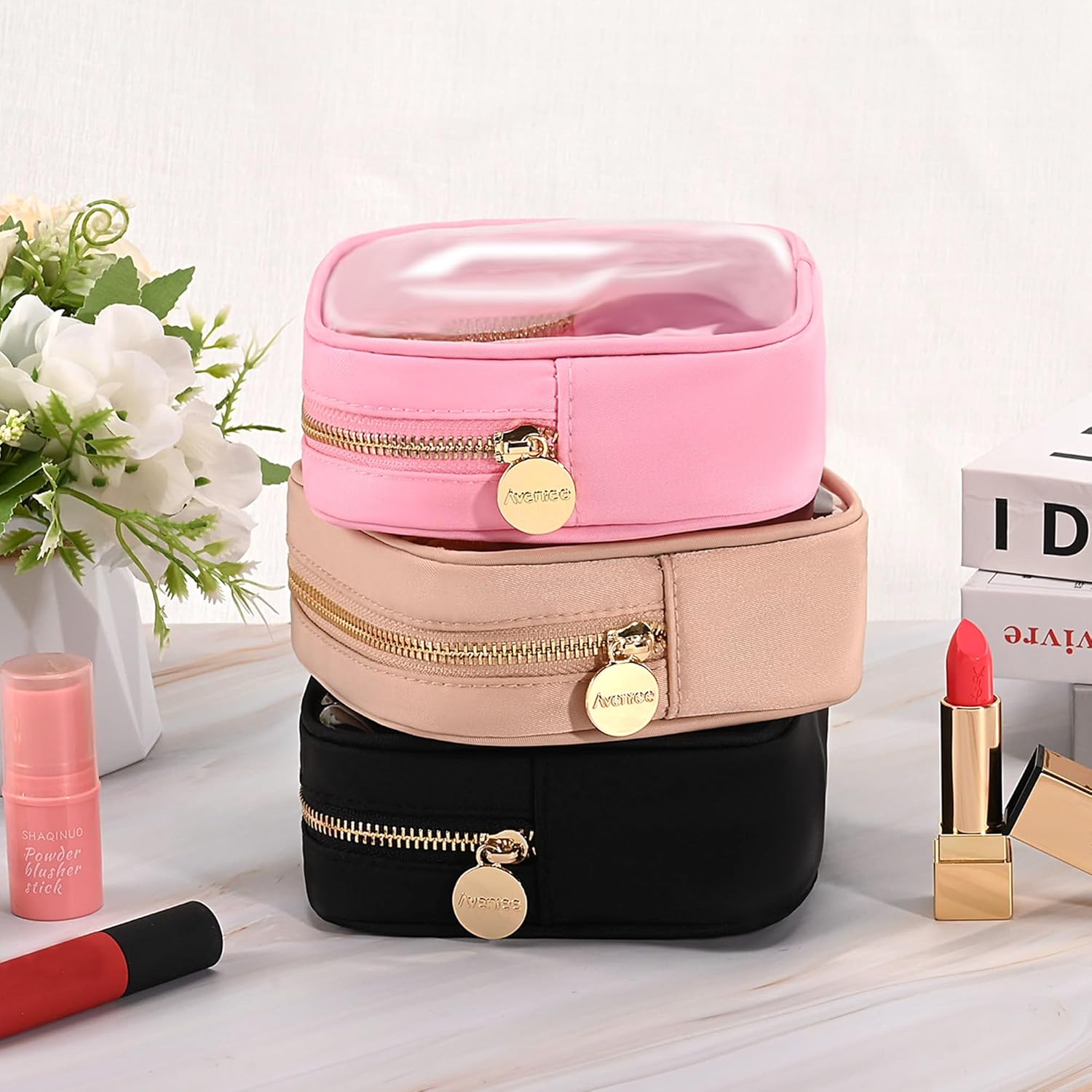 Aveniee Small Clear Makeup Bag, Mini Makeup Bag for Purse Organizer, Cosmetic Bag Travel Zipper Pouch for Women, Cute Car Accessories for Skincare Lipstick Essentials-Black - Image 7