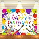 Party Baazaar Art Attack Theme Backdrop | Backdrop for Birthday Decoration | Happy Birthday Banner for Kids (Pack of 1, Multicolor, Size: 5x4 Feet) gallery image