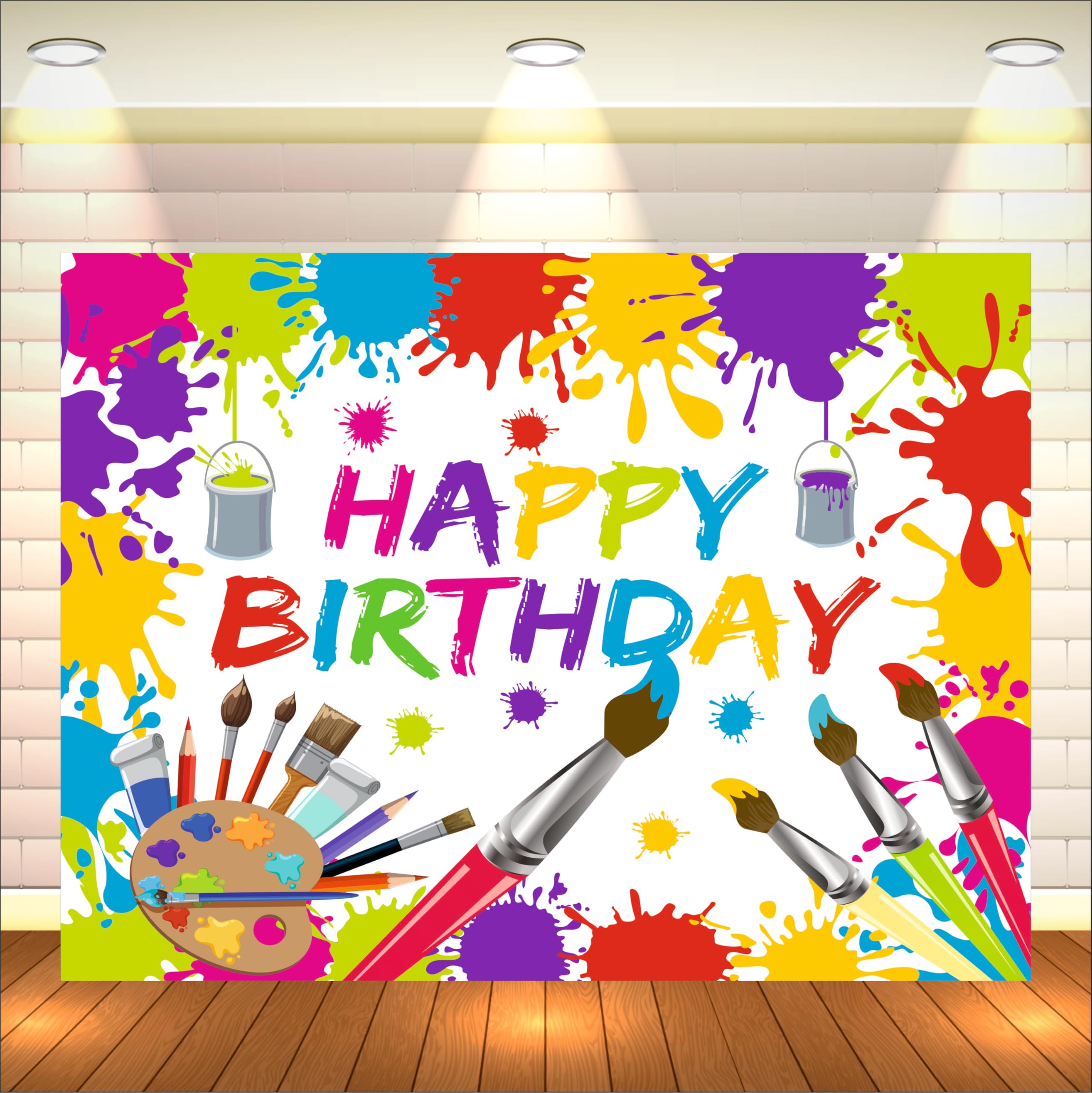 Art Attack Theme Backdrop | Backdrop for Birthday Decoration | Happy Birthday Banner for Kids (Pack of 1, Multicolor, Size: 5x4 Feet)