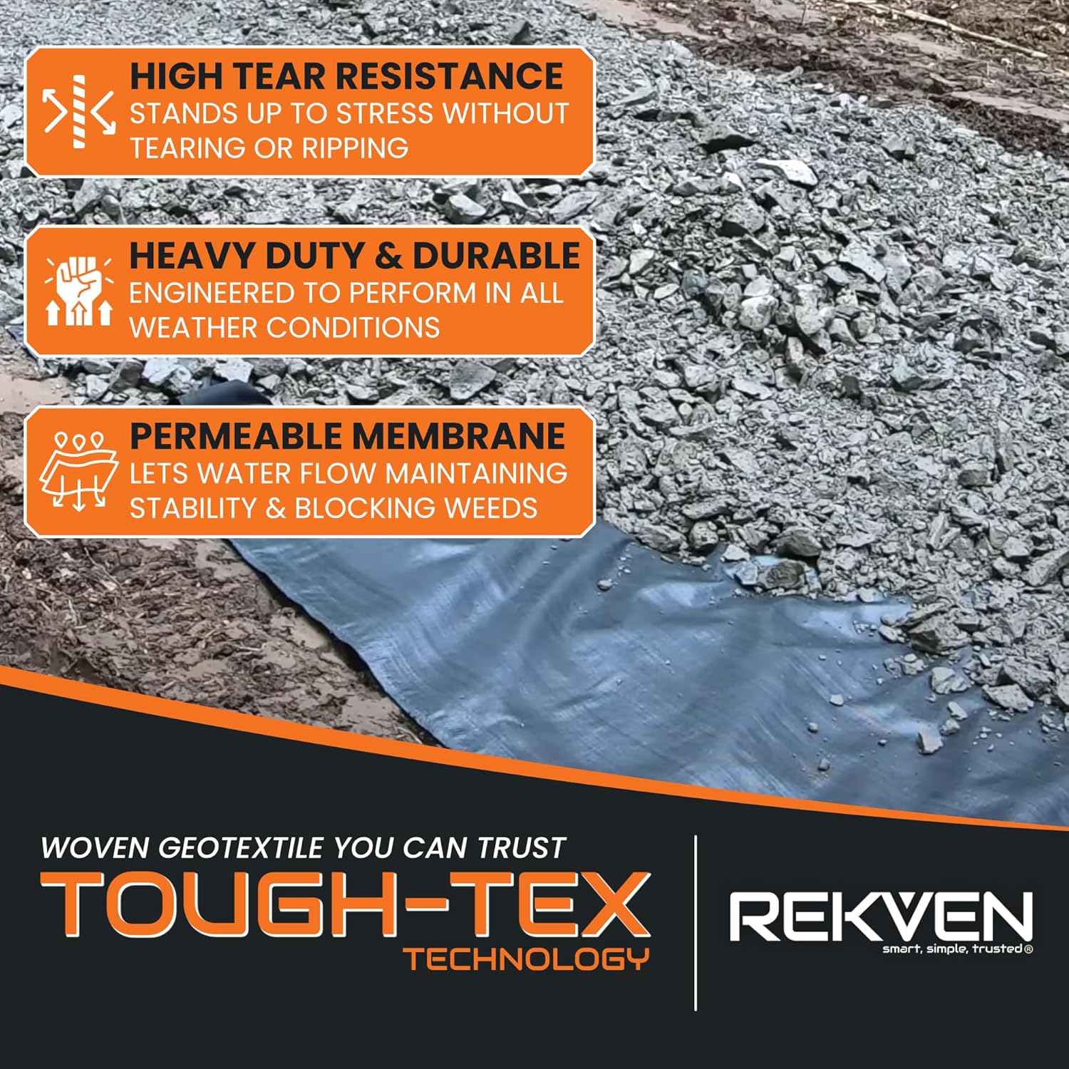 Driveway Landscaping Fabric and Underlayment - 30 x 12.5 ft – Heavy Duty Woven Geotextile Landscape Weed Barrier with 35 Staples for Outdoor Garden Gravel Road and Patio Projects